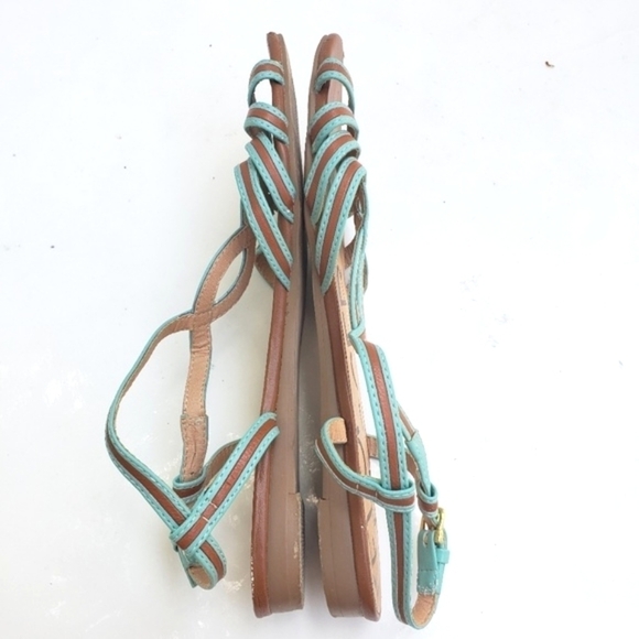 Kelsi Dagger Strappy Sandals w/Backstrap Leather Tan Aqua Boho Flats - Picture 8 of 8